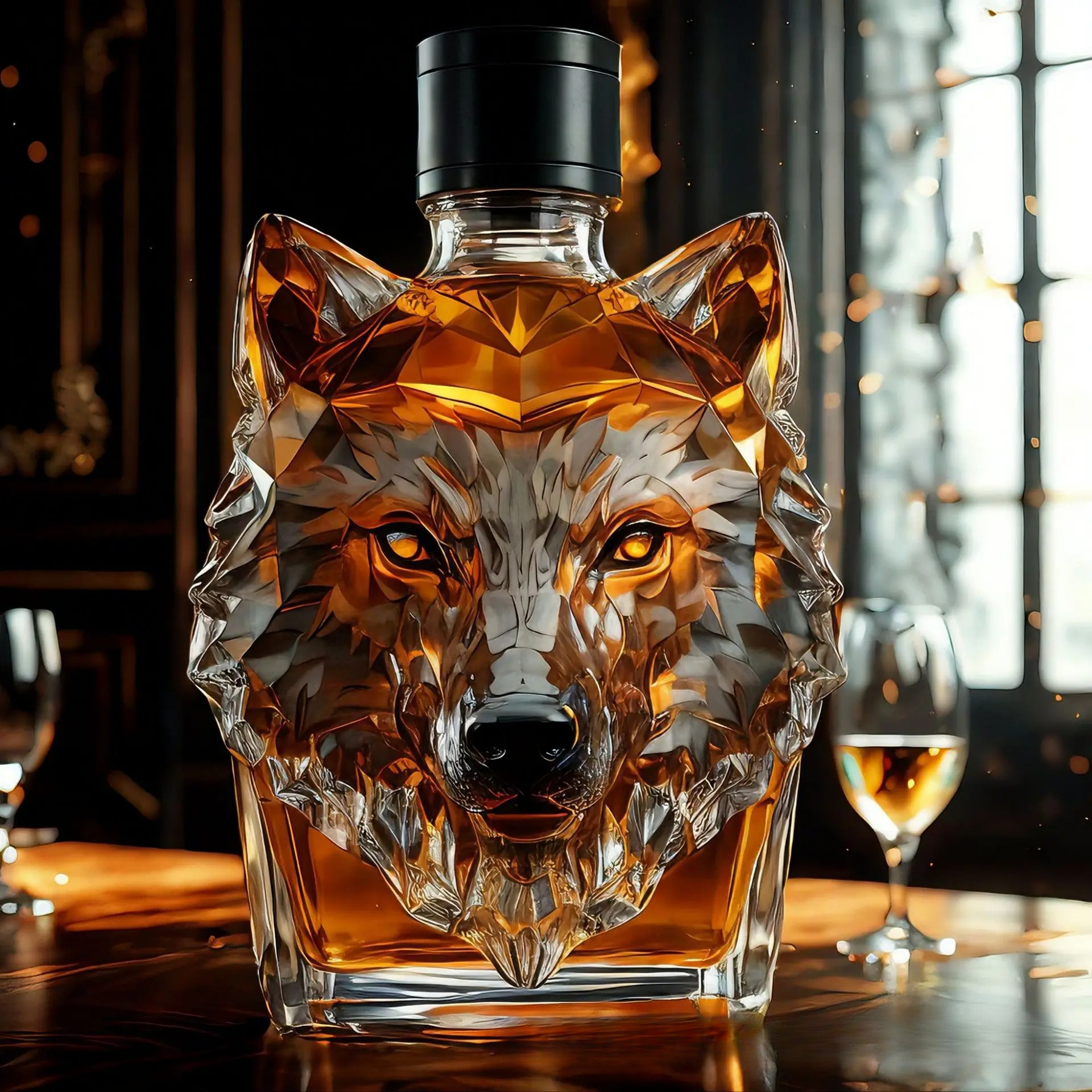 Nueva botella de whisky con cabeza de lobo, botella de proceso de vidrio de alto borosilicato, botella en forma de Animal