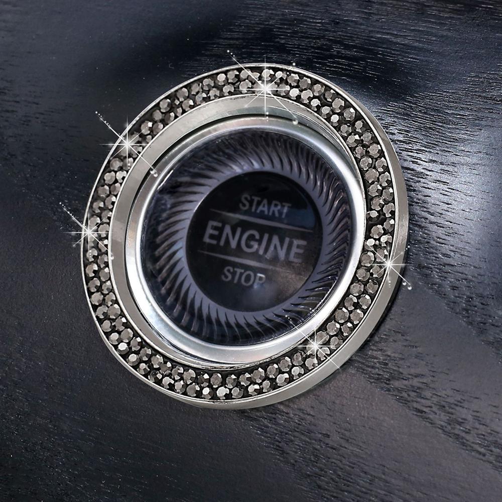 Car Engine Start Stop Button Ring Decal Ignition Button Ring Crystal Bling Rhinestone: Bright Black