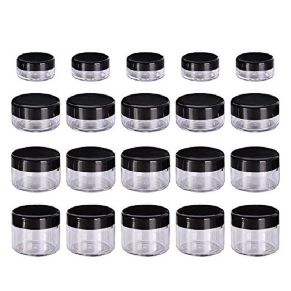 100PCS X 2g 3g 5g 10g 15g 20g Transparent Sample Jars Pot Containers with Black Lids for Makeup Face Cream Lip Balms Storages