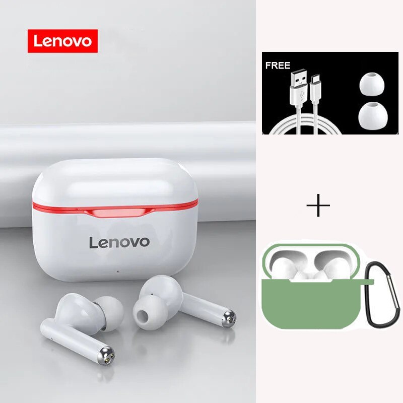 Newest in Original Lenovo LP1 Wireless Bluetooth Headset V5.0 Touch Earphone Stereo 300mAh Durable Battery IPX4 Waterproof: R Add green case1