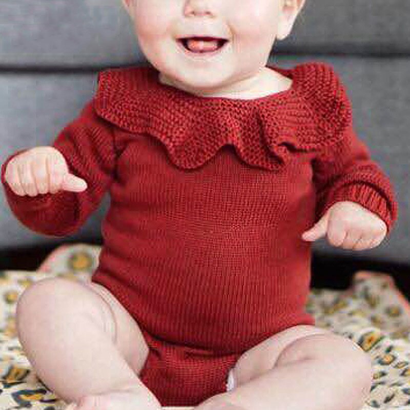 0-18M Newbron Kid Baby Trui Voor Meisje Herfst Winter Warm Gebreide Bodysuit Casual Plain Truien Leuke Ruches outfit