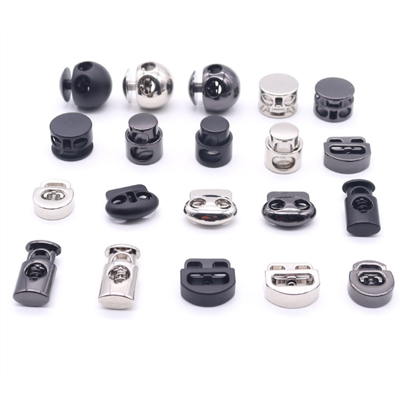 Alloy Flat Side Cord Stopper Press Lock Rope Ends Lid 2 Holes Drawstring Toggles Clip For Clothes Apparel Shoelace Accessories