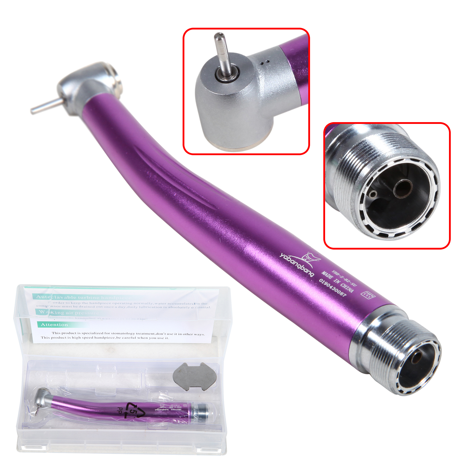 2/4Holes Dental High Speed Handpiece Push Button Standard Head Air Turbine Single Water Spring Rotor/Cartridge: Pink