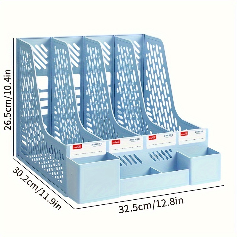 4 Packs Plastic Desk Organizer File Folder, Desktop Magazine Holder, Office File Sorter Rack, Vertical File Dividers: Blue