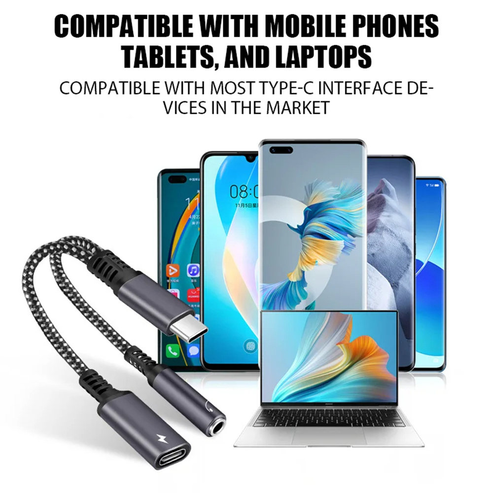 Nbili 2 in1 USBC do 3.5mm gniazdo słuchawkowe typu C PD 60W ładowanie Audio Aux adapter do iPhone 15 iPad Pro Samsung S24 Xiaomi Huawei