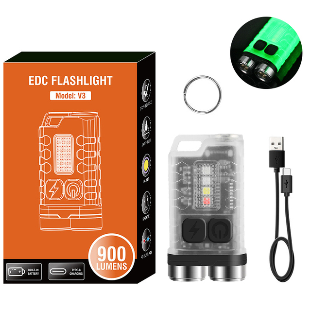 Mini V10 EDC Flashlight 1000LM Super Bright Portable Keychain Light With Magnet USB Rechargeable UV Beep Camping Lantern: RGB