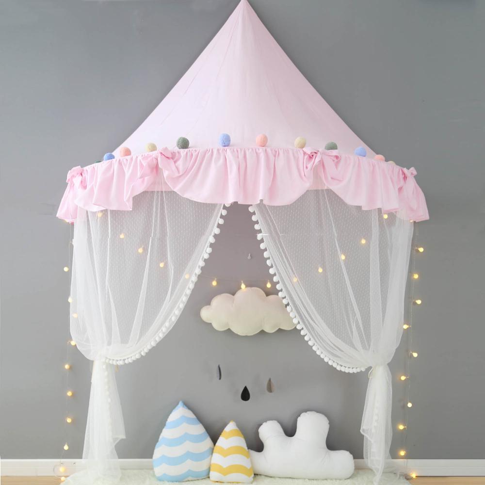 Children Play House Castle Kid Teepee Tents Cotton Foldable Tent Canopy Bed Curtain Baby Crib Netting Girls Boy Room Decoration: pink bow