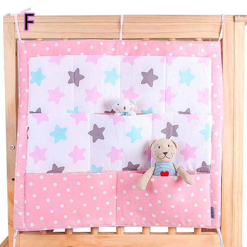 Sac de rangement de dessin animé, sac de rangement suspendu, lit bébé, marque, organisateur de berceau en coton, poche à jouets pour couches, ensemble de literie de berceau: F