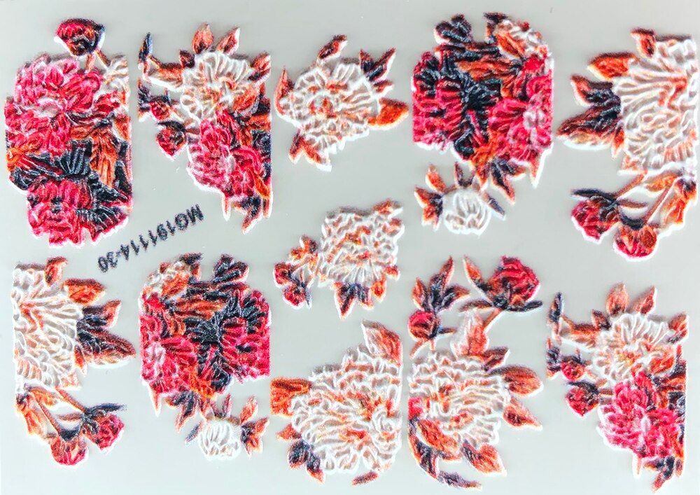 3d akrylgraverade nageldekaler rosa blomma gröna blad vattendekaler empaistiska nagelvattenrutschbanor  z0303: 7