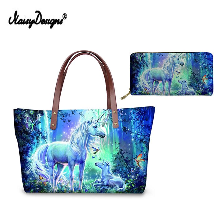 Pink Unicorn Horse Printed Women Shopping Bags Crossbody Bags Vintage Messenger Bag Leather Purse Shoulder Travel Top Tote Bags: LMF0057ALZ21