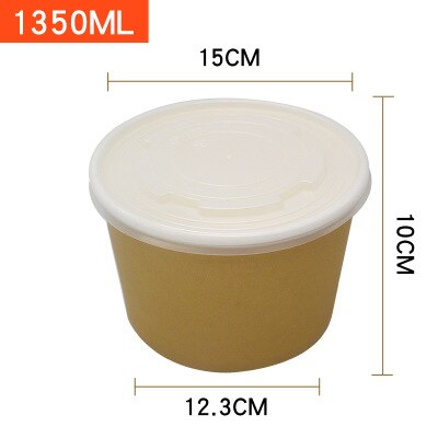 10pcs Round Disposable Biodegradable Kraft Paper Bowl Takeaway Soup Bowl Congee Bowl Disposable Paper Bowl Lunch Box with Lid: Cowhide 1350ml