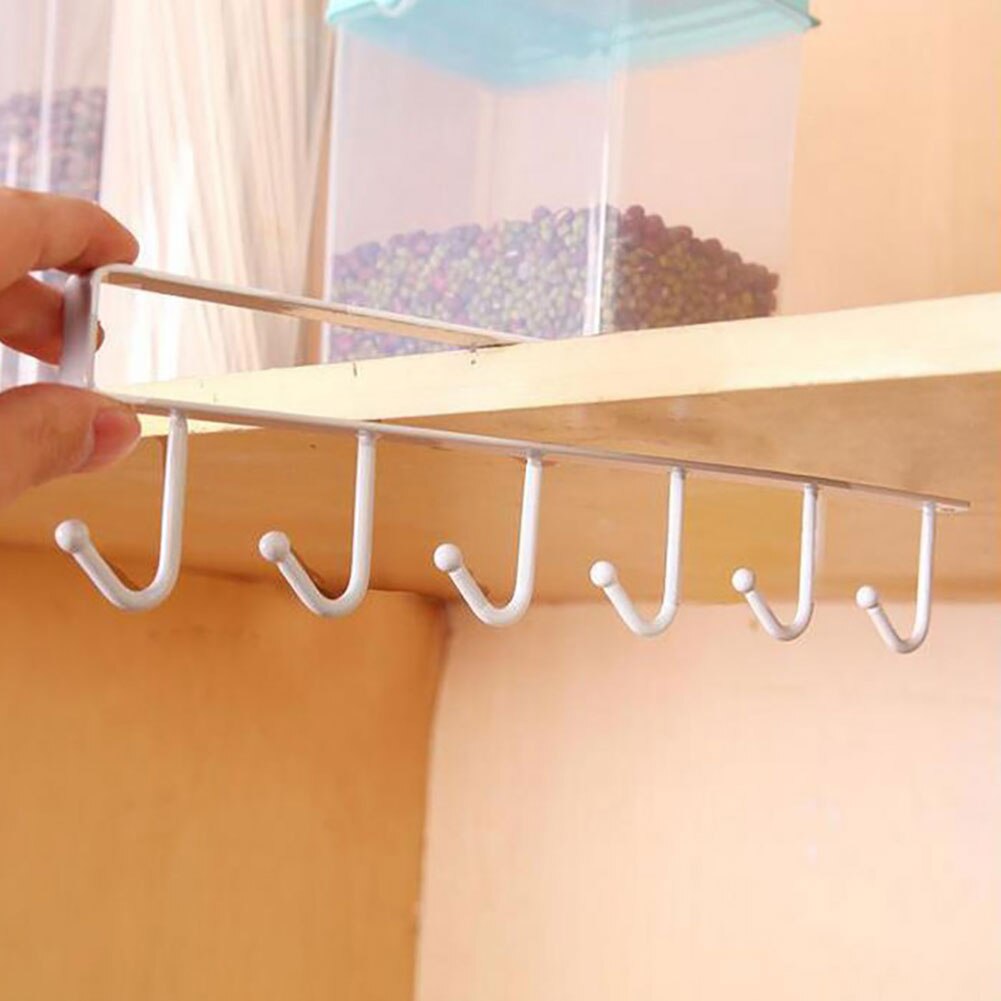 6 Hooks Kitchen Cupboard Cabinet Hanging Rack Pantry Metal Storage Hanger Organizer for Mug Utility Cookware Kitchen Racks