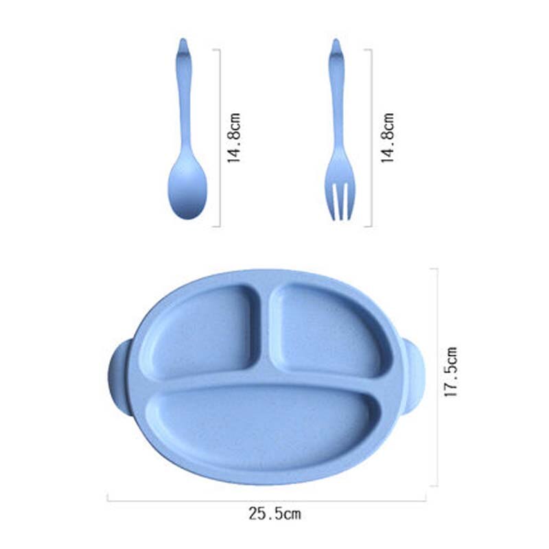 Cuencos de fibra de trigo Natural bonitos platos de bebé de dibujos animados vajilla de alimentación de bebé niños pequeños placa ambiental portátil: Azul