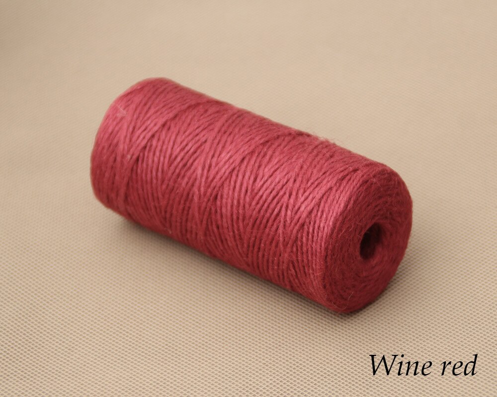100M Natural Burlap Hessian Jute Twine Cord Hemp Rope Party Wedding Wrapping Cords Thread DIY Scrapbooking Craft Decor: wine  red