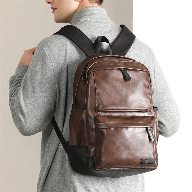 Unisex Business Backpackl Backpacks Travel Bag Black Pu Leather Men's Shoulder Bags Teenage Backpack Men Casual Bag