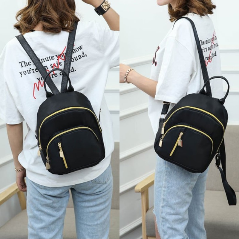 femmes filles noir Nylon Mini sac à dos voyage école sac à dos sacs à bandoulière fermeture éclair noir