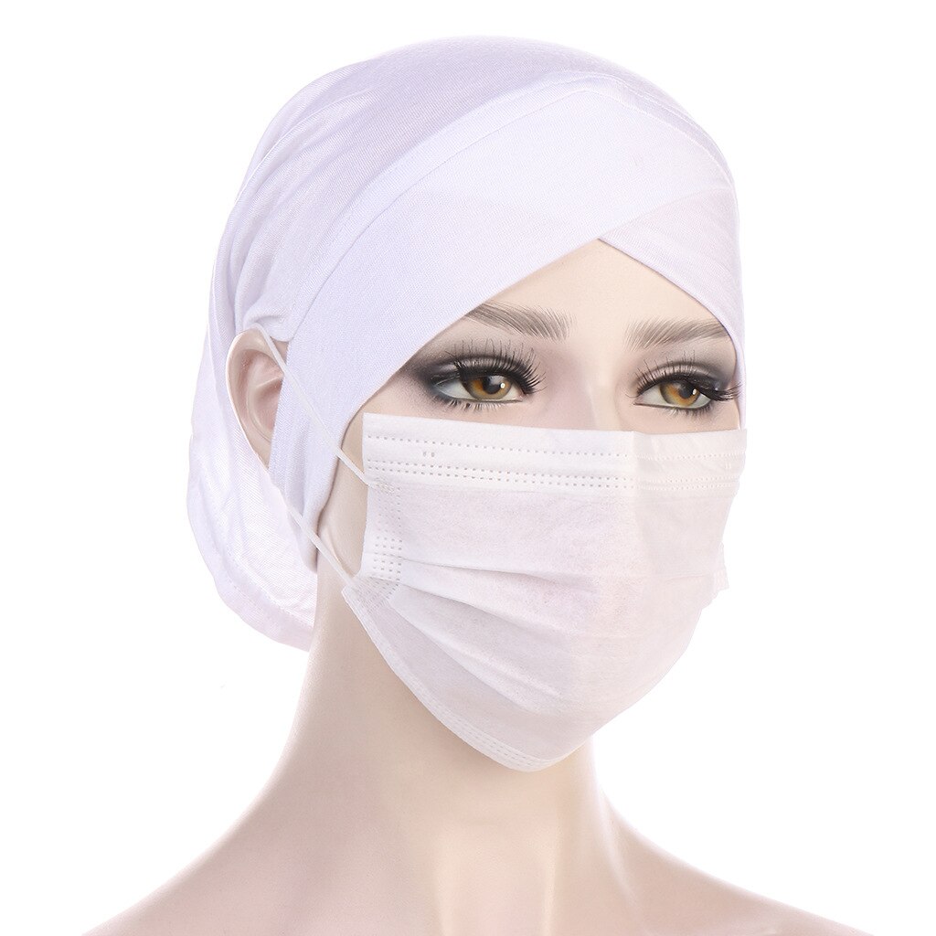 Turban torsadé intérieur Hijabs pour femmes musulmanes, couvre-chef croisé avec trous pour les oreilles, vêtements ethniques, casquette, masque, enveloppe de tête pour dames islamiques: white