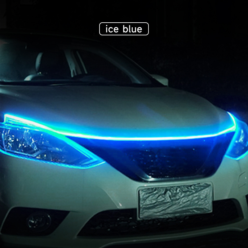 Scan Starting LED Car Hood Light Strip Auto Engine Hood Guide Decorative Ambient Lamp 12v Modified Car Daytime Running Light: Crystal Blue / 0.5W