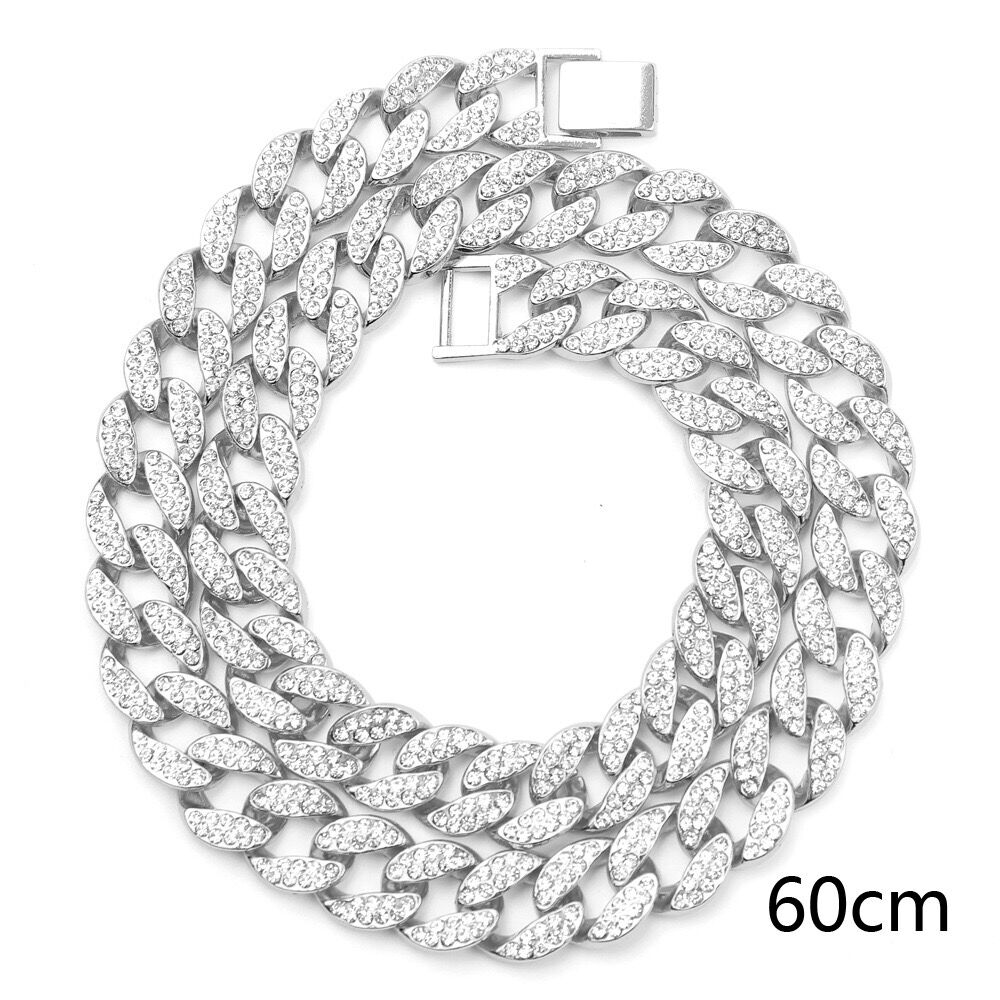 Bracelet de strass de de bijoux de Hip hop de chaîne de collier cubain glacé: Silver Necklace-60cm