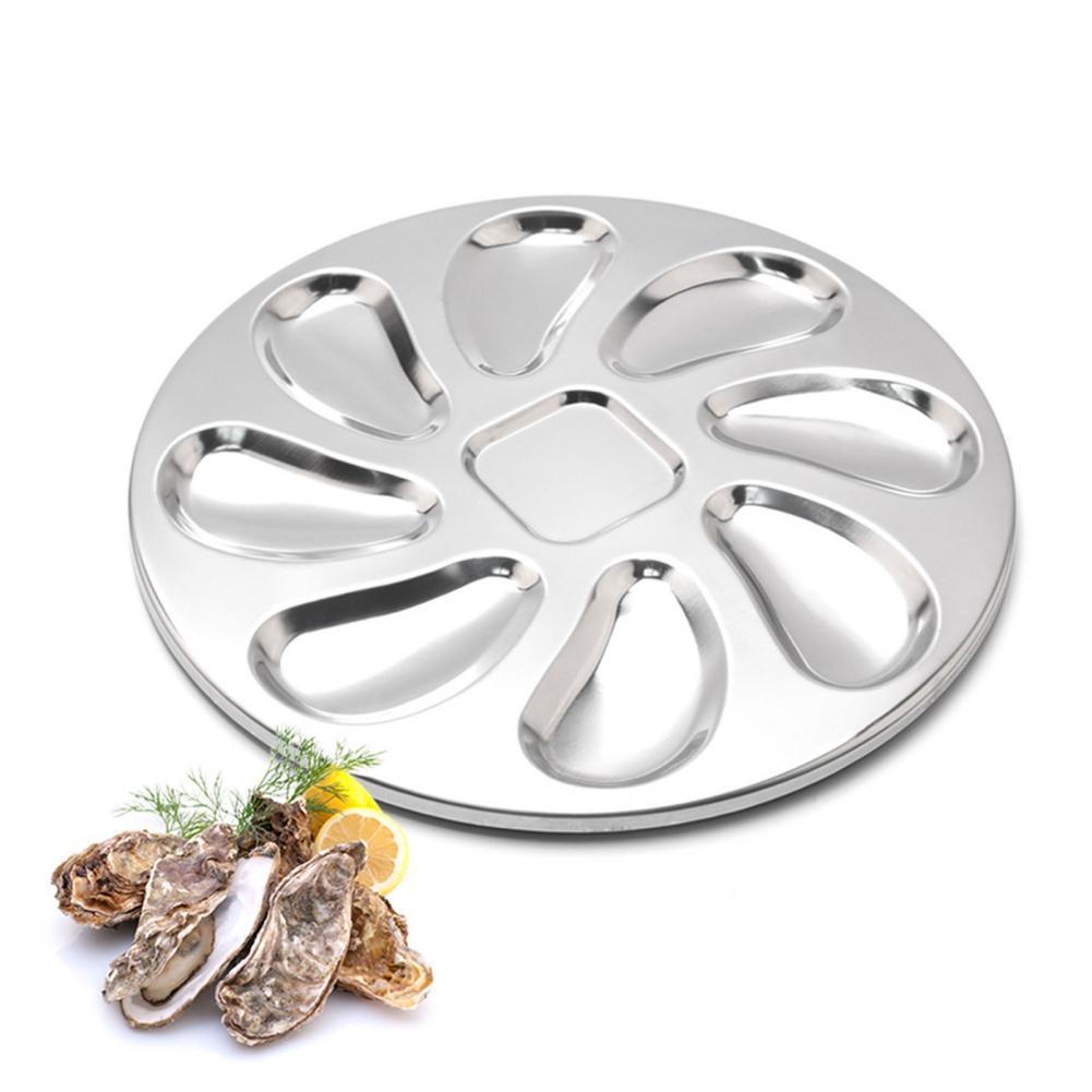 Oystr-plato de acero inoxidable de 8 ranuras, plato para servir a la parrilla, para salsa de ostiones, limones, mariscos, para el hogar y restaurante