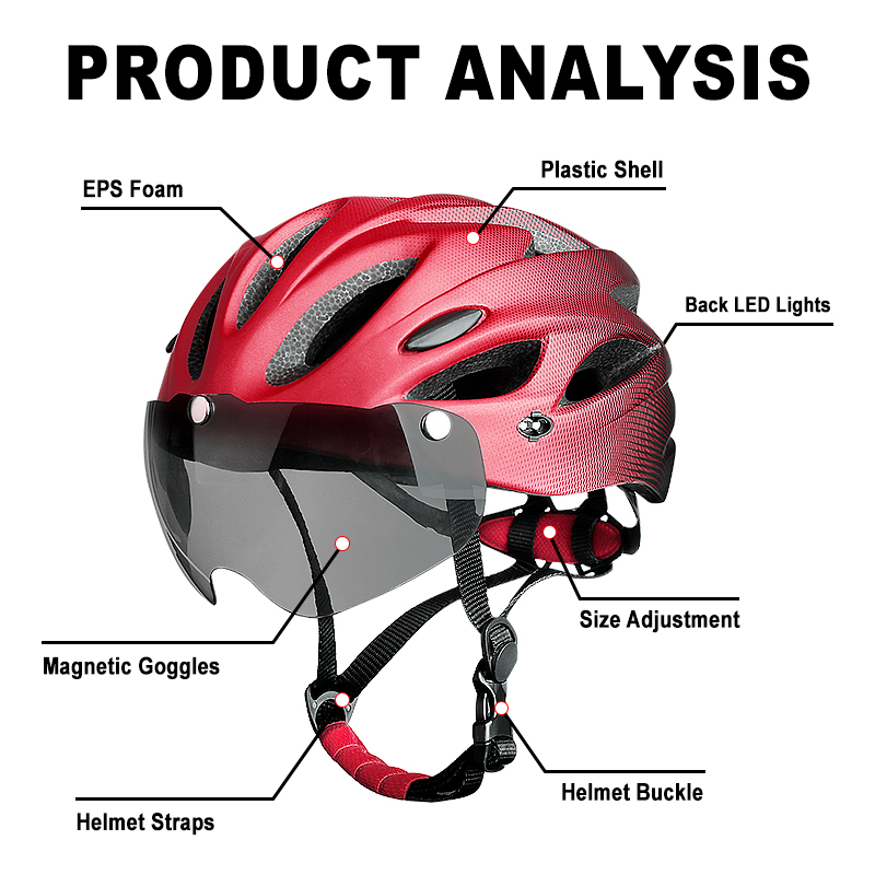 X-TIGER Casco de ciclismo Casco de bicicleta moldeado integralmente Luces LED Casco de bicicleta MTB Sombrero deportivo ultraligero seguro con gafas Visera