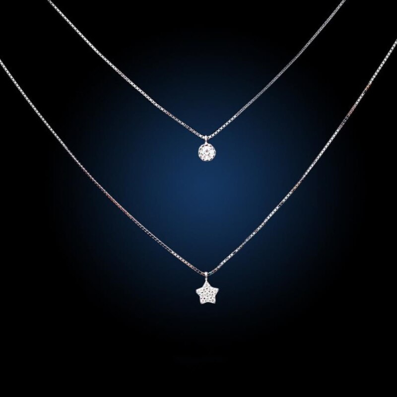 Pentagramme Double couche clavicule chaîne sauvage Simple pendentif 925 en argent Sterling tempérament femme collier SNE109