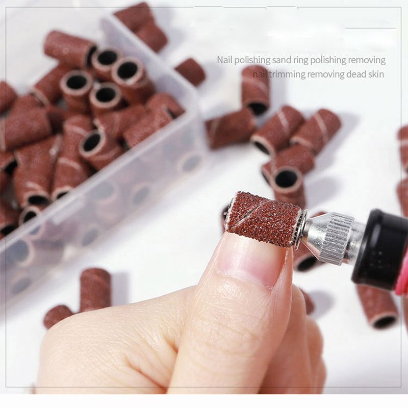 100Pcs 80/120/180 Sand-Degree Sand Circle, Brown/White/Black Nail Drill Sand Circle With 1Pc Bearing