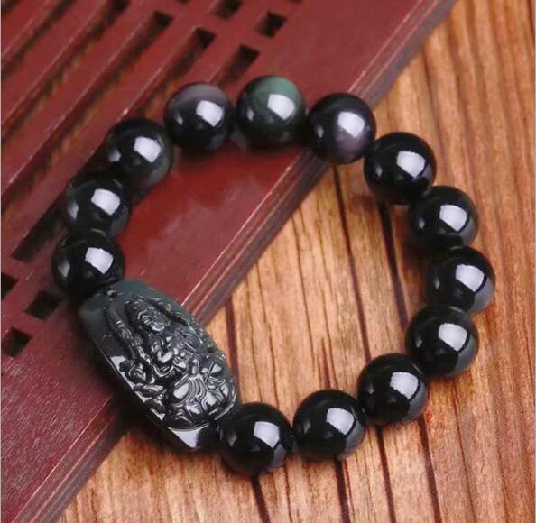 Imitation d'obsidienne mille-main guanyin bodhisattva Rat zodiaque Patron saint bracelet & bracelets pour unisexe bouddha bracelet