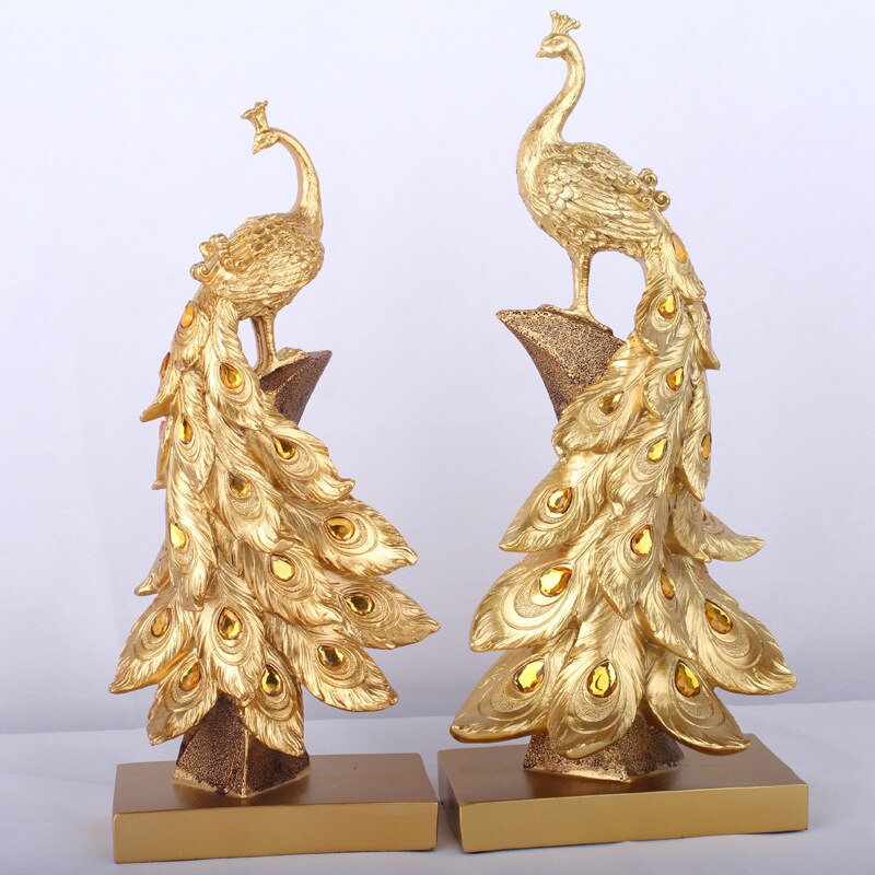 Home Decoration Peacock Jewelry Gold Peacock Mini Statue Resin Desktop Crafts Home Decoration Accessories Business