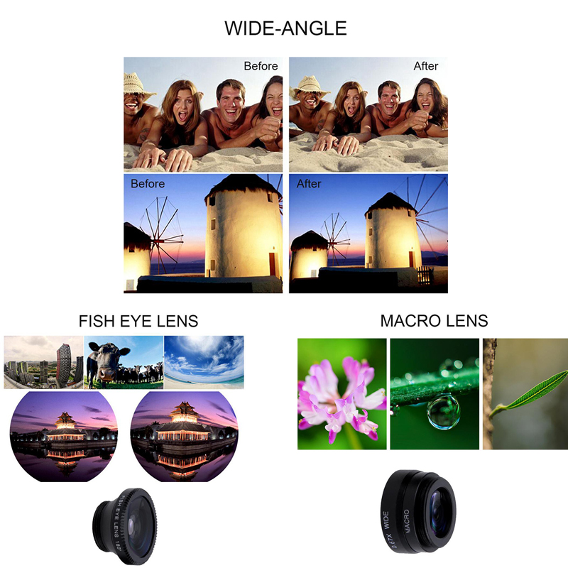 Fish Eye Lens Wide Angle Macro Fisheye Camera Lens Kits with Clip for Mobile Phone Lenses Rybie Oko Makro Obiektyw Do Telefonu