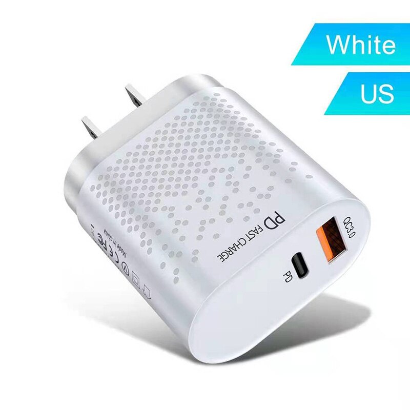 20W USB Type C Plug 3.0 QC PD USB Charger 3A Quik Charge Mobile Phone Charger For iPhone 12 Samsung Xiaomi Fast Wall Chargers: White US