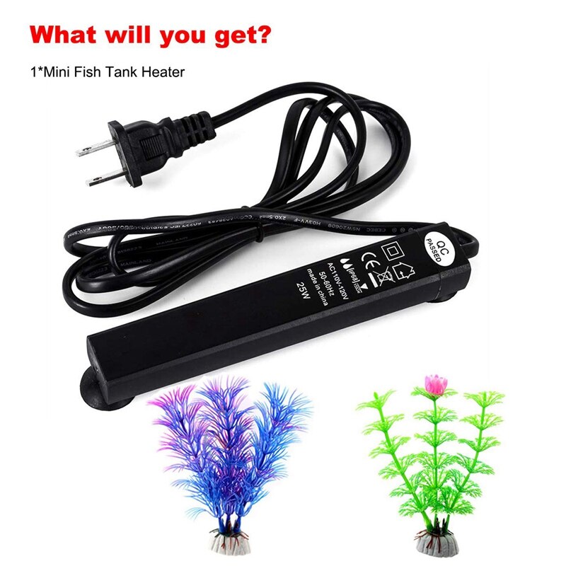 Calentador de tanque de peces Betta, 25W, Mini calentadores de pecera, controlador de temperatura de calentador de agua de bajo consumo, termostato inteligente