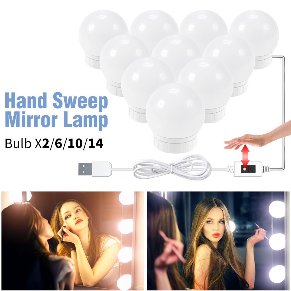 Handveegsensor led spiegellamp traploos dimbaar badkamerverlichting led make-uplamp 12v led wandlampen usb 2 6 10 14 lampen