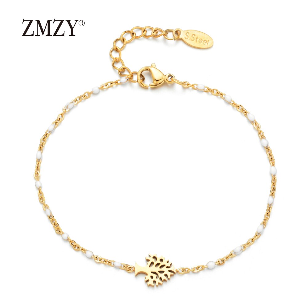 ZMZY Jewelry Tree Of Life Bracelet Women Bracelets Gold Bohemian Charm Bracelet Stainless Steel Chain Bracelet: white