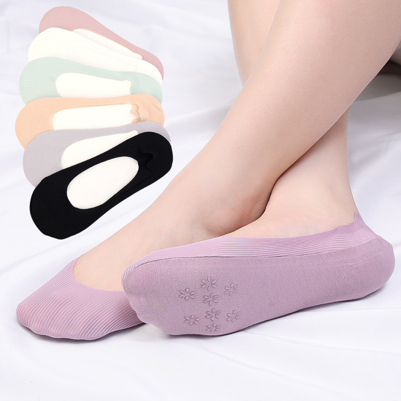 1/5Pairs Women Invisible Socks Summer Ladies Silicone Antiskid Ice Silk Seamless Breathable Cool Ankle Boat Socks