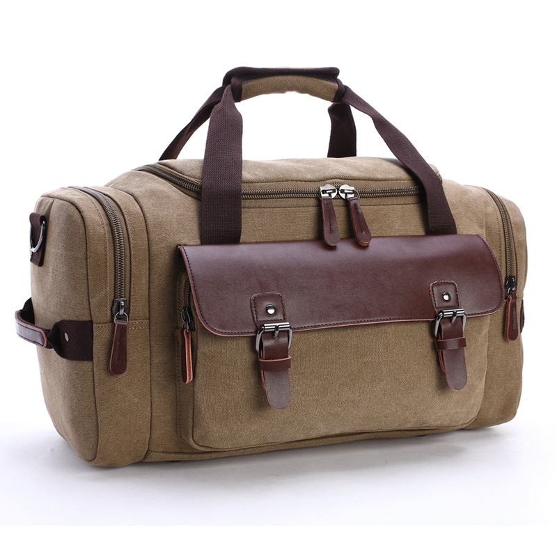 Mannen Canvas Reisbagage Tas Grote Capaciteit Schouder Handtas Crossbody Reizen Plunjezakken Vrouwen Duffle Handtas: Khaki