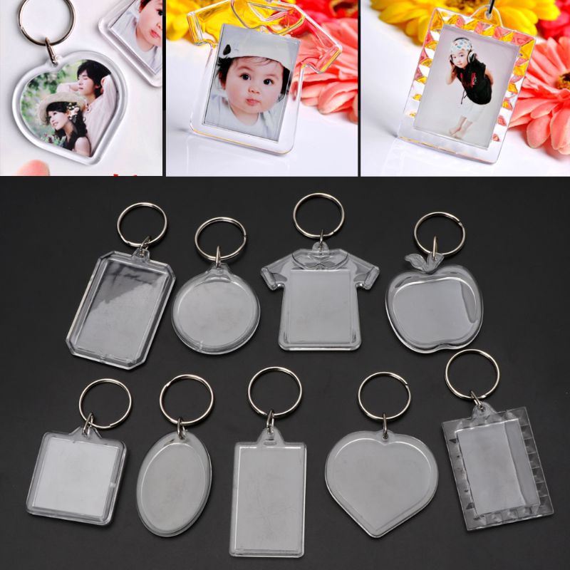 10Pcs Picture Blank Keyrings Transparent Acrylic Key Chains Insert Your Photo Picture Frame Keyring DIY Split Ring