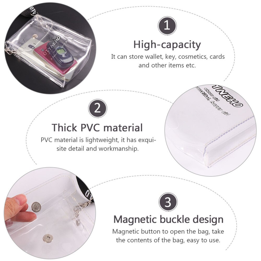 PVC Transparent Mini Cross-Body Mobile Phone Bag Colorful Jelly Bag for Women Lady Girl (Black)