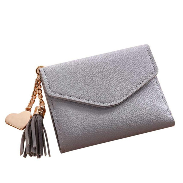 Valink Women Simple Short Wallet Tassel Coin Purse Card Holders Multi-card Position Female Wallet Portefeuille Femme: GRAY