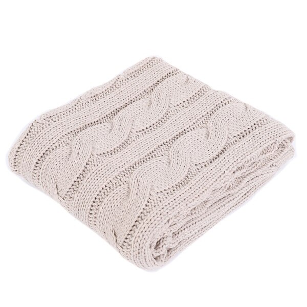 Battilo Cable Knit Throw Blanket, Acrylic Soft Cozy Snuggle TV Blanket, All Seasons Suitable for Adults and Kids, 50"x60": Beige