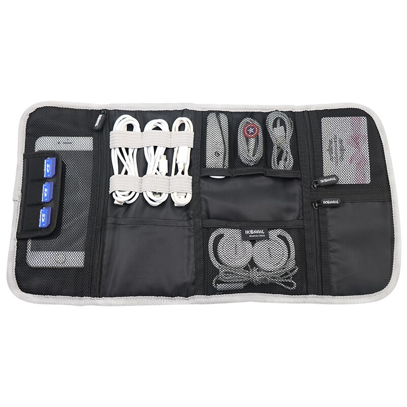 IKSNAIL Travel Digital Storage Roll-up Bag Portable Digital USB Cable Charger Earphone Cosmetic Pouch Multi-functional Bag Case