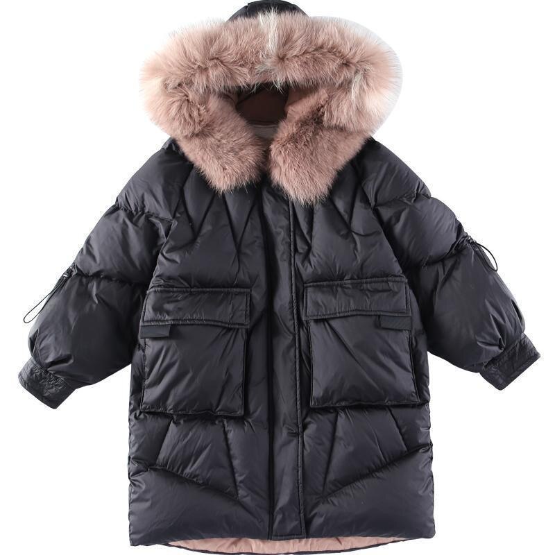 Girls Coat Thicken White Duck down Coats with hoodie Black Warm Winter Outerwear Girl JacketsClothing: 6(120)