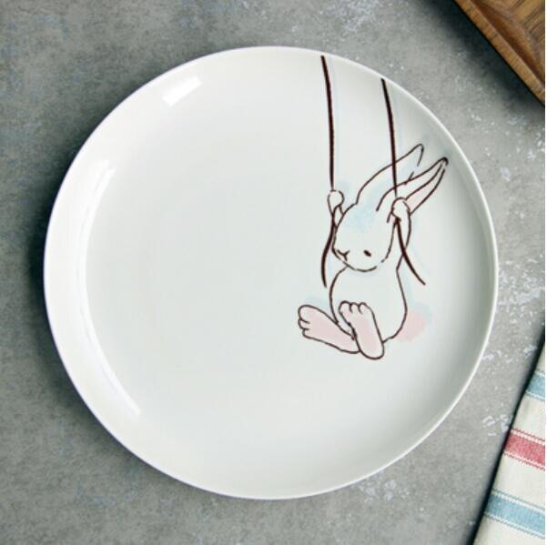 Noolim 1pc 8 tommer keramisk middagstallerken kanin dyr middagsretter pasta bøf desserttallerkener fint benporcelæn køkkengrej: B
