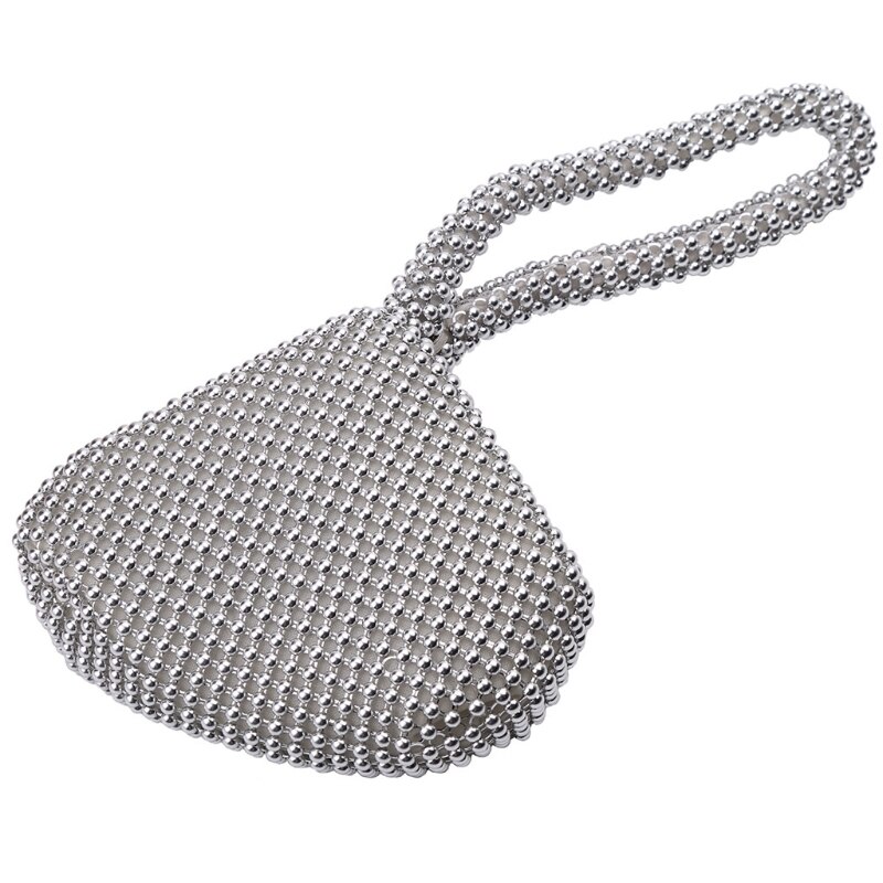 Strass kvinnor metall kväll clutch väska dam kvinnlig diamant fest metallisk handväska för bröllop väska 5 färger pärlstav: Silver-