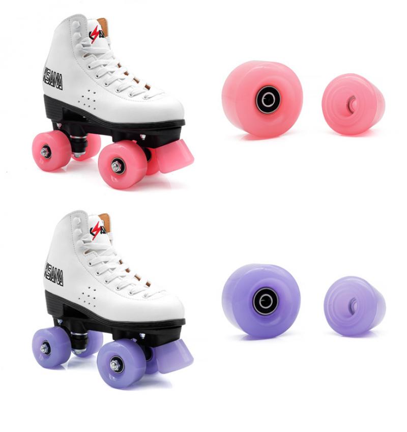 2Stck Quad Rollschuhe Brems halt Vorne Bremsen Rollschuhe 4 Rad Zweireihig Zubehör PU Material Rosa Blau Gelb dauerhaft Werkzeug