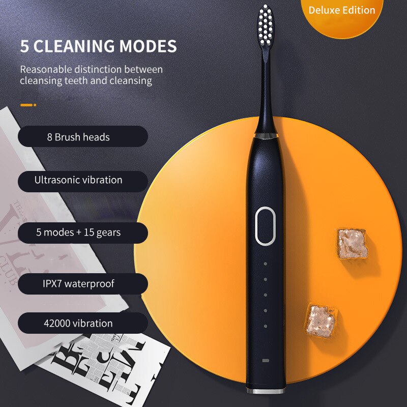 Ultrasound Electric Toothbrush Smart Tooth Brush Ultrasonic Automatic Fast Rechargeable Soft Electronic Washable Toothbrush: Magnetic Blue