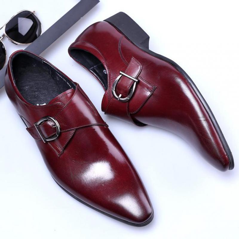 Monk Strap Loafers Men Slip On Flat Dress Shoes Italian Formal Suit Leather Shoes Metal Buckle Business British Loafers A1-76