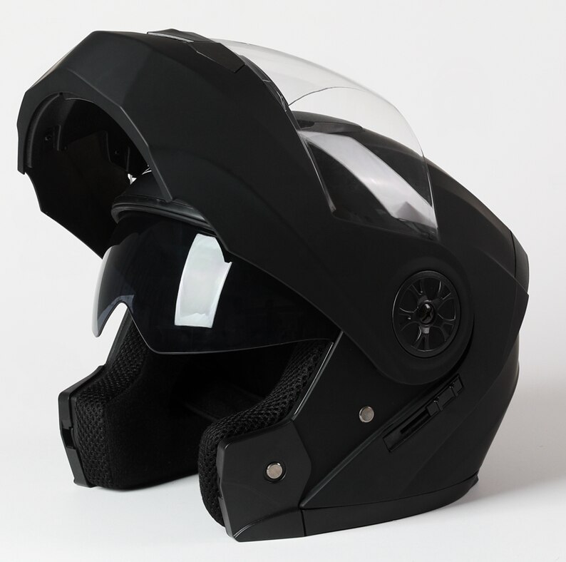 Flip up dobbel linse motorsykkelhjelm modulær motocross helhjelmer casco moto capacete casque: Dum svart / Xl