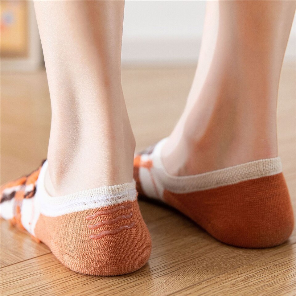 5Pcs Katoen Slipper Plaid Kleur Antislip Onzichtbare Zomer Ademende Comfortabele Sokken Vrouwelijke Boot Sokken Vrouwen Siliconen