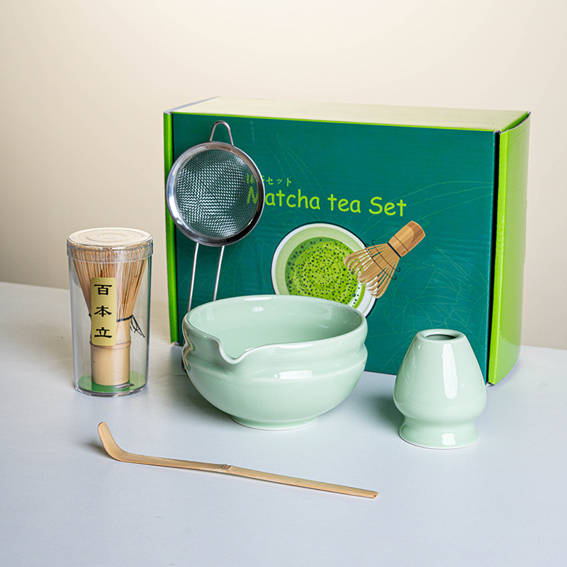 Ensemble Matcha japonais fait à la main, bol à encoche facile à nettoyer, fouet en bambou, cuillère à café, ensembles à thé, outils de préparation du thé, accessoires, 4 à 8 pièces/ensemble: plum